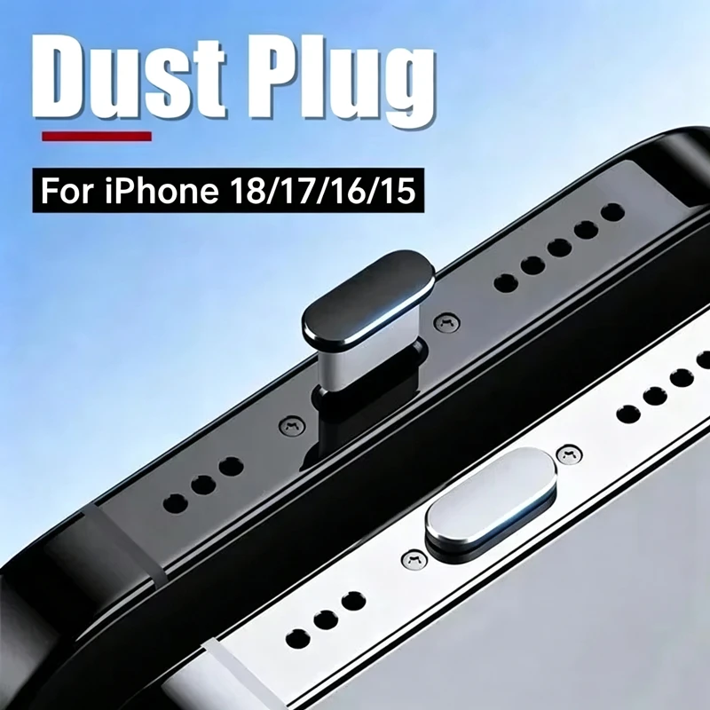 2Pcs 18PM Metal Dust Plug For iPhone 18 17 16 15 Pro Max Type C Charge Port Plugs Stopper Mobile Phone Type-C Protection Cap