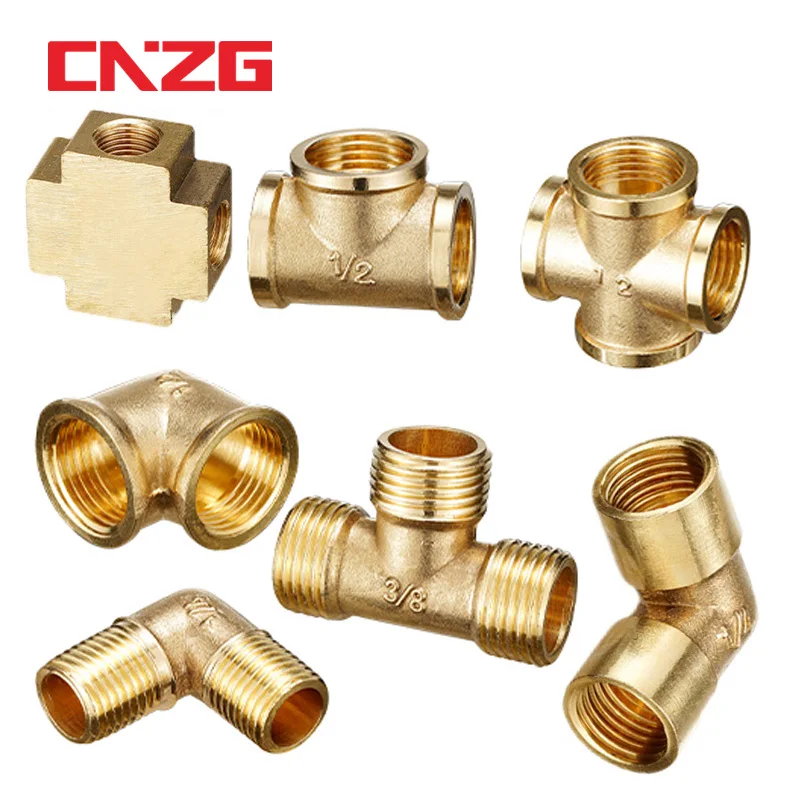 Pneumatic Plumbing Brass Pipe Fitting Male/Female Thread 1/8" 1/4" 3/8" 1/2" BSP Tee Type Copper Fittings Water Oil Gas Adapter