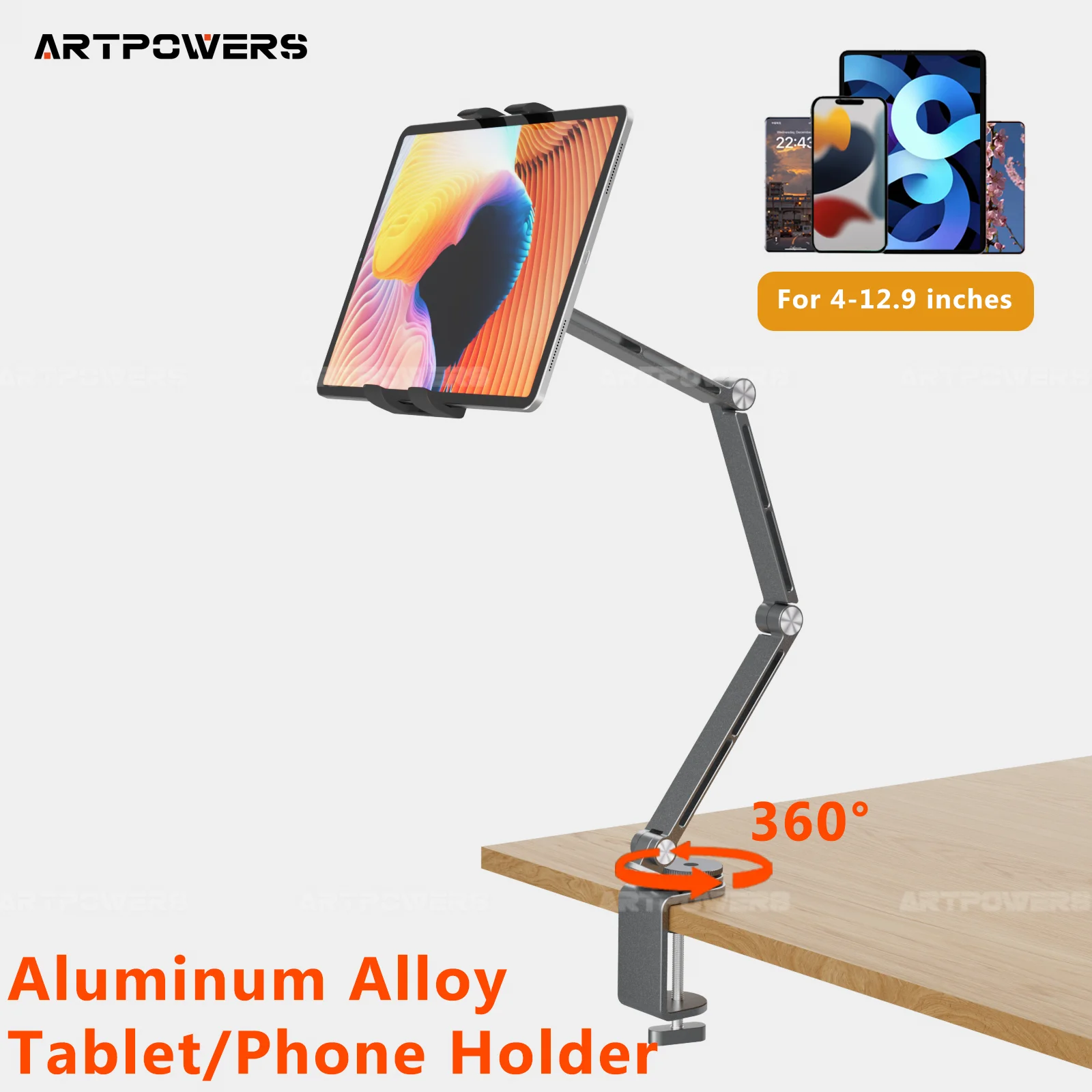 Artpowers حامل الكمبيوتر اللوحي دعم للوحة المحمولة حامل الشاشة حامل الهاتف المحمول قابل للتعديل الدورية اللوحي حامل قصاصة جبل