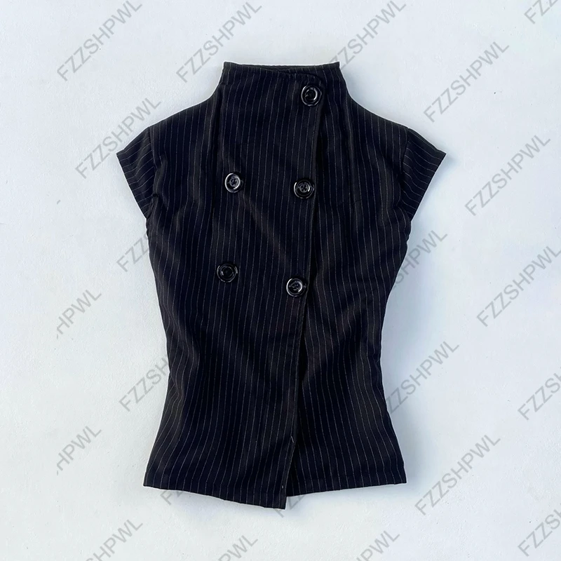 Button Harajuku Y2k Tank Top Stripe Graphic Print Punk Crop top Streetwear Rock Goth Vest Subculture Spicy Girls Sleeveless Top