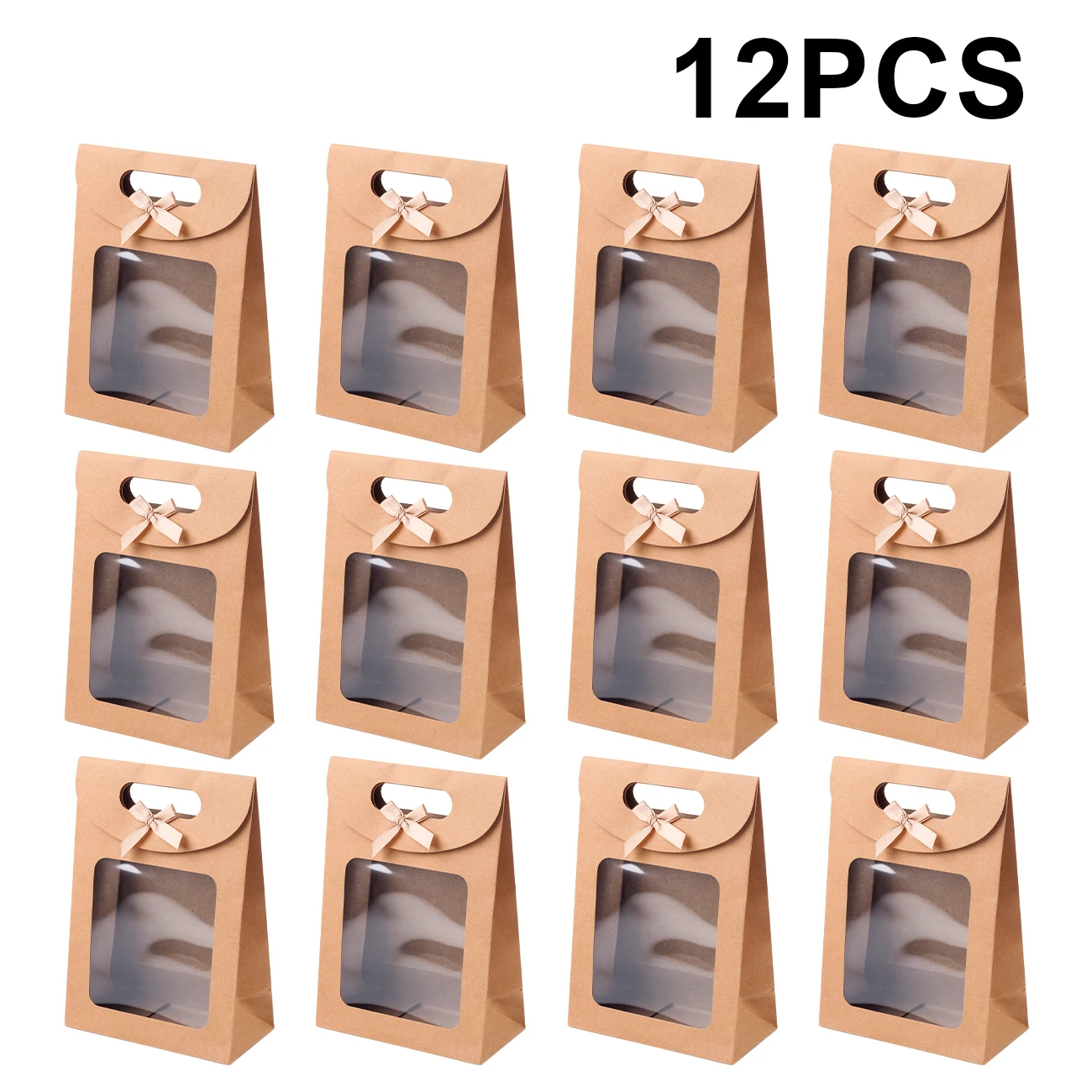 6/12PCS Kraft Paper Bags with Window, Box Reusable Gift Bag for Women, Candy Cookies Packaging Wedding Christmas Party