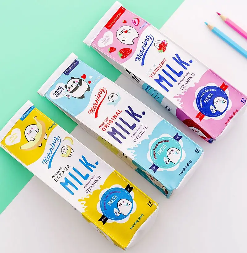 1 Pcs Cute Kawaii Cosmetic Morning Milk Bottle PU Leather Pencil Case Bag Box School Office Supply Stationery Gift Prize Panda