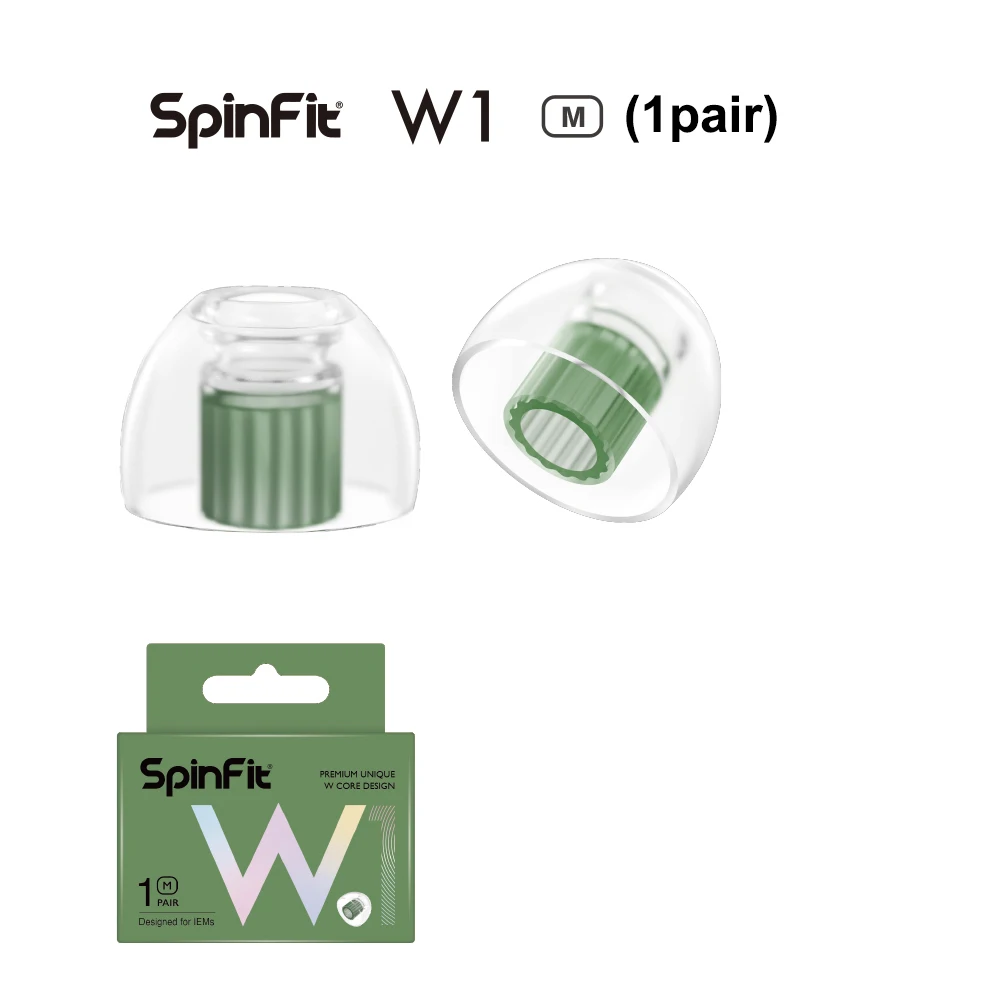 SpinFit W1 Silicone Ear Tips Eartips Patented Medical-Grade Double W-Shaped Tube Core for Earphone Nozzle Diameter from 5-6mm