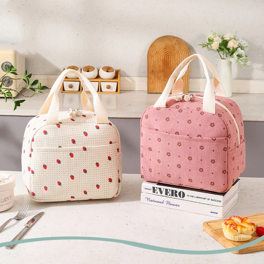 Cute Floral Printed Food Handbags Portable Thermal Lunch Bag Durable Waterproof Office Cooler Ice Insulated Case Camping Ins Bag