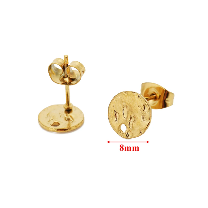 10pcs Stainless Steel Embossing Ear Posts Studs Base Pins with Earring Plug 18k Gold Color Ear Back for DIY Jewelry Making