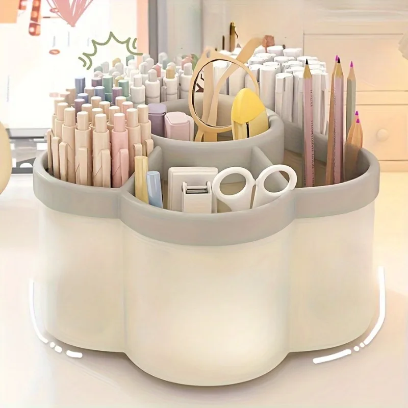 1pc 360 Degree Cute Rotating Pen Holder, Large Capacity Multifunctional Desktop Stationery Storage Box, Stationery Storage