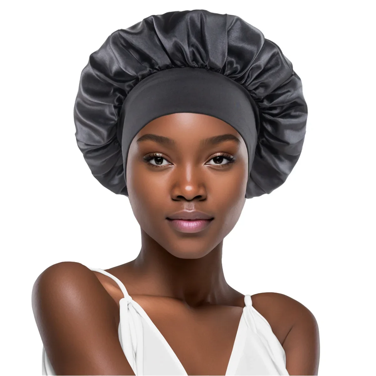 Gorro de Satén para Mujer, Color Sólido, Ala Ancha, Banda Elástica - Gorro Unisex para Dormir, Bañarse y Cuidado del Cabello, Protección Capilar