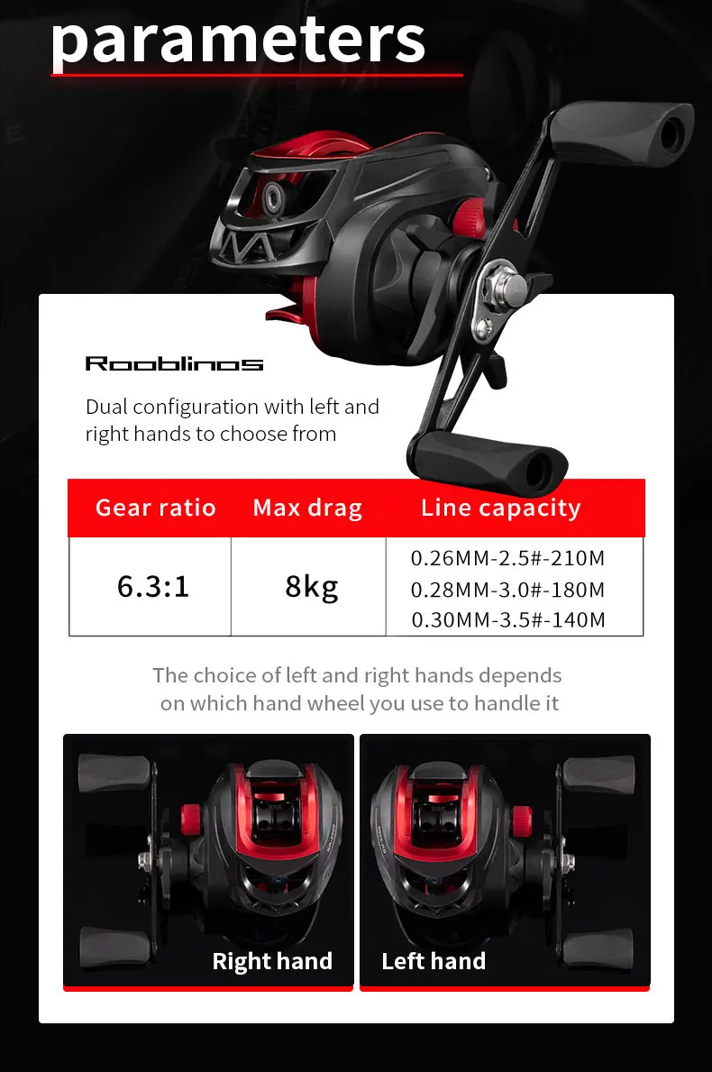 Rooblinos BR Baitcasting Fishing Reels ลากสูงสุด 8 กก.Ultra Light Casting Reel ตกปลา Reel สําหรับ Bass Pike Fishing Tackle