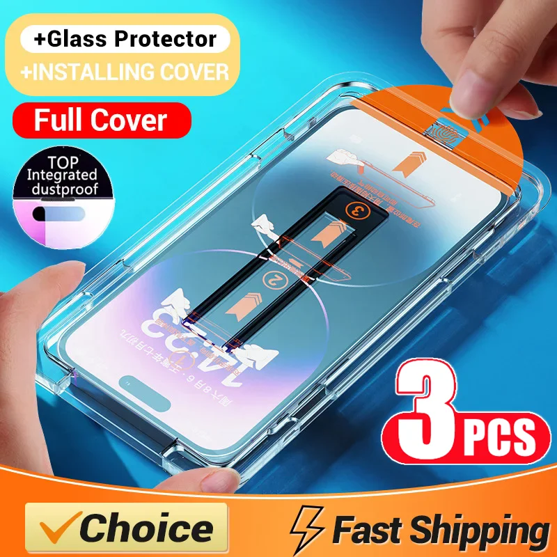 Pellicola protettiva per schermo con rivestimento oleorepellente, facile da applicare e che non lascia residui di polvere, per iPhone 14, 11, 13, 12, 15 Pro Max, Mini, XS, XR, 18, 17, 16 Plus, in vetro.