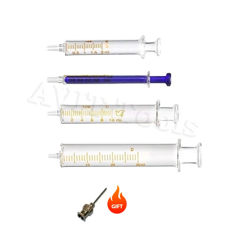 Glass Syringe 1ml 2ml 5ml 10ml 20ml 30ml Syringe Metal Needle Welding Oil Container Glass Push Rod Mobile Phone Repair Tools