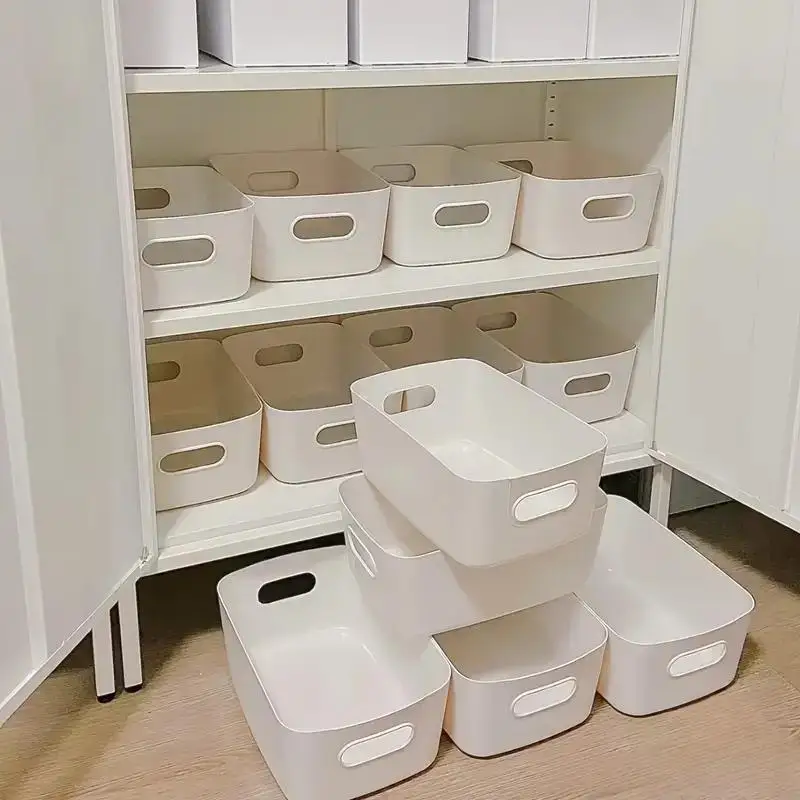 10pcs Large Capacity Storage Box with Cover Household Plastic Toy Storage Basket Snack Sundries Storage Box Desktop Organizer