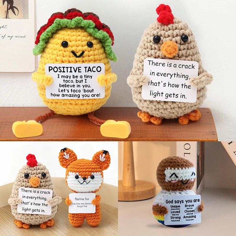 Crochet Positive Energy Dolls Cute Mini Pocket Hug Knitted Potatoes Handwoven Figurine Crafts Kawaii Crochet Animals Xmas Gifts