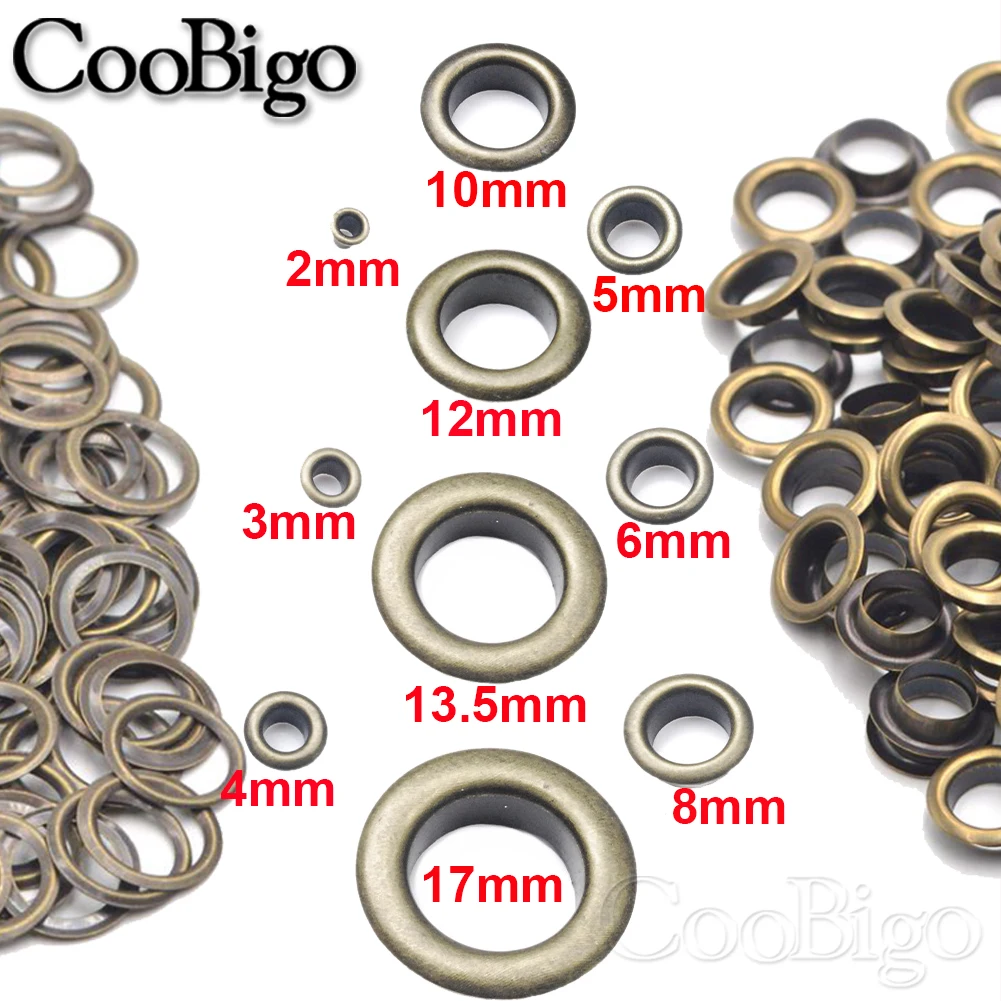 100 Sets Metal Eyelet Grommet Ring Kit for Garment Canvas Sewing Accessories Bronze 2mm 3mm 4mm 5mm 6mm 8mm 10mm 12mm 14mm 17mm