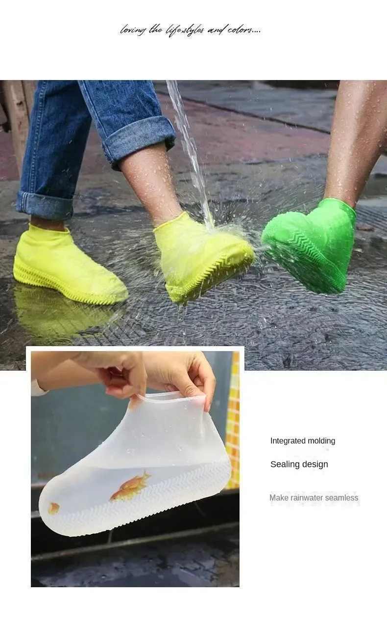 1 Pair Silicone WaterProof Shoe Covers Lip-resistant Rubber Rain Boot Rain Gear Overshoes Accessories for Outdoor Rainy Day