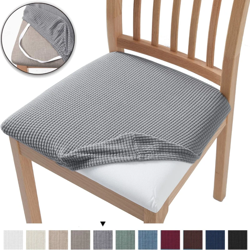 Stretch Jacquard Chair Seat Covers Chair Removable Washable Upholstered Dining Room Chair Seat Protector Cushion Slipcovers