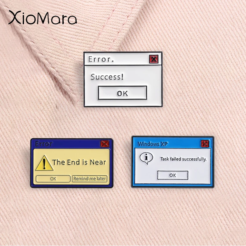 Computer Erro Message Enamel Pins Windows Xp Task Failed Successfully Page Jump Box Brooches Lapel Backpack Badge Jewelry Gifts