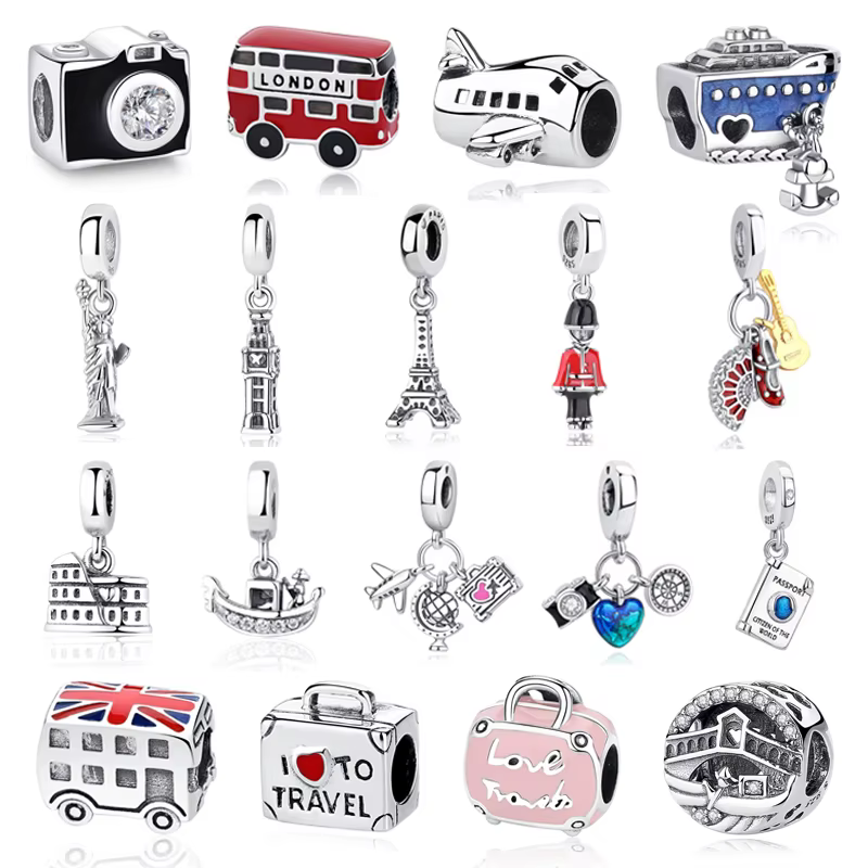Original 925 Sterling Silver Charms Camera Suitcase London Bus Pendant Beads Fit Bracelets Necklaces Jewelry For Women
