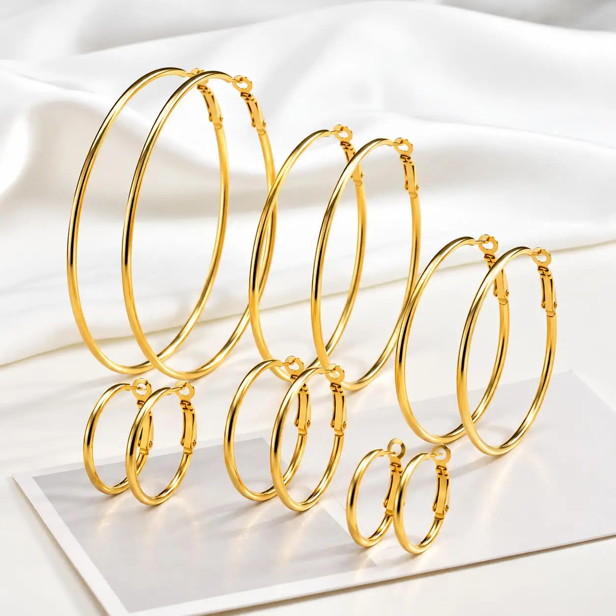Stainless Steel Big Circle Hoop Earrings for Women,Gold Plated Hypoallergenic Non Tarnish 25mm-70mm Loop Jewelry