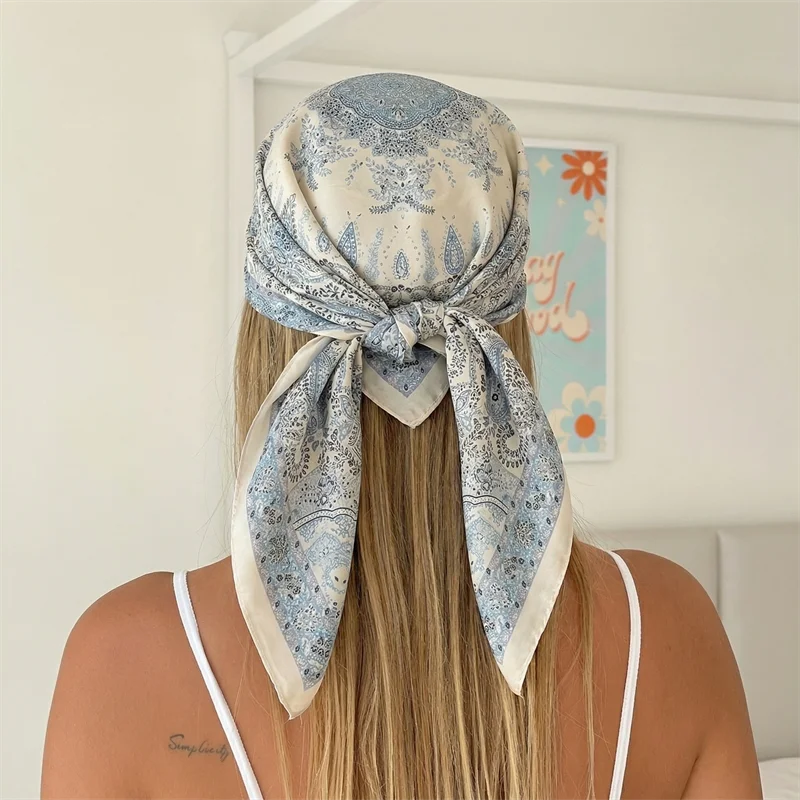 Luxury Printing Silk Square Scarf Women Neck Hair Tie Band Beach Hijab Kerchief Head Headbands Bandana Female Foulard 70cm