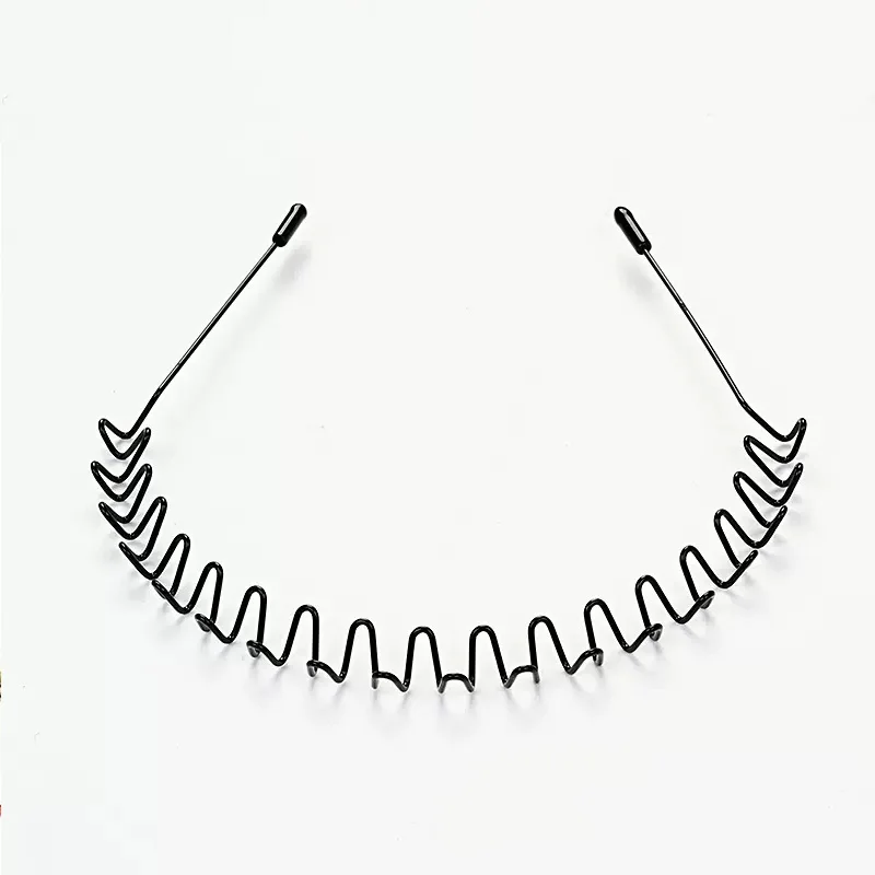 Fasce per capelli unisex nere elastiche antiscivolo semplici in metallo per uomo e donna, fasce per capelli ondulate, cerchietti per capelli a molla, accessori per capelli alla moda