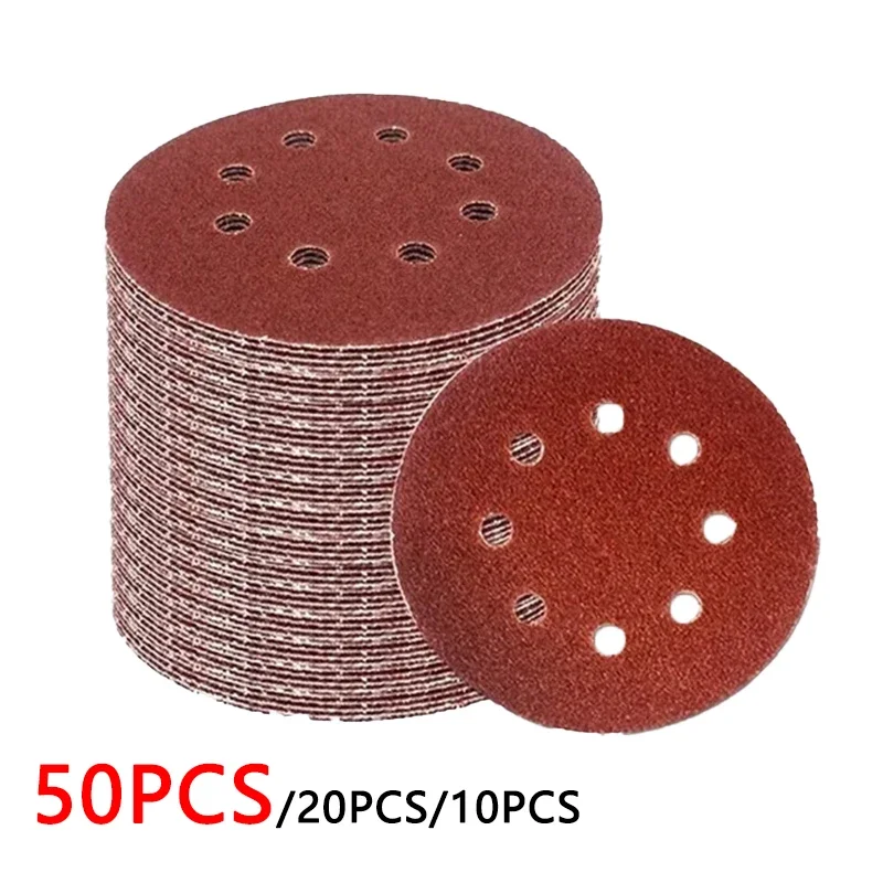 10-50Pcs 8Hole 125mm Sandpaper Woodworking Metal Wood Jade Grinding Disc Abrasive Polishing Tool 40-3000 Grit Sanding Discs