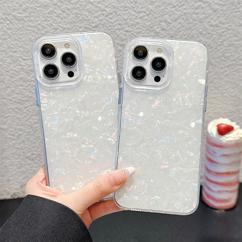 Luxury Shell Pattern Laser Phone Case For iPhone 17 Air 16 15 14 13 12 11 Pro Max Plus IMD Shockproof Bumper Cases Cover