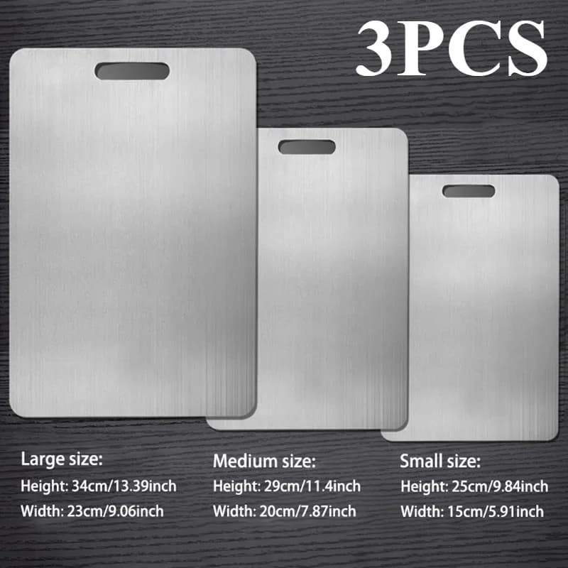 3PCS Stainless Steel Cutting Board - Heavy Duty Double-Sided Chopping Board for Meat, Vegetables, Dough Kneading & Kitchen Prep