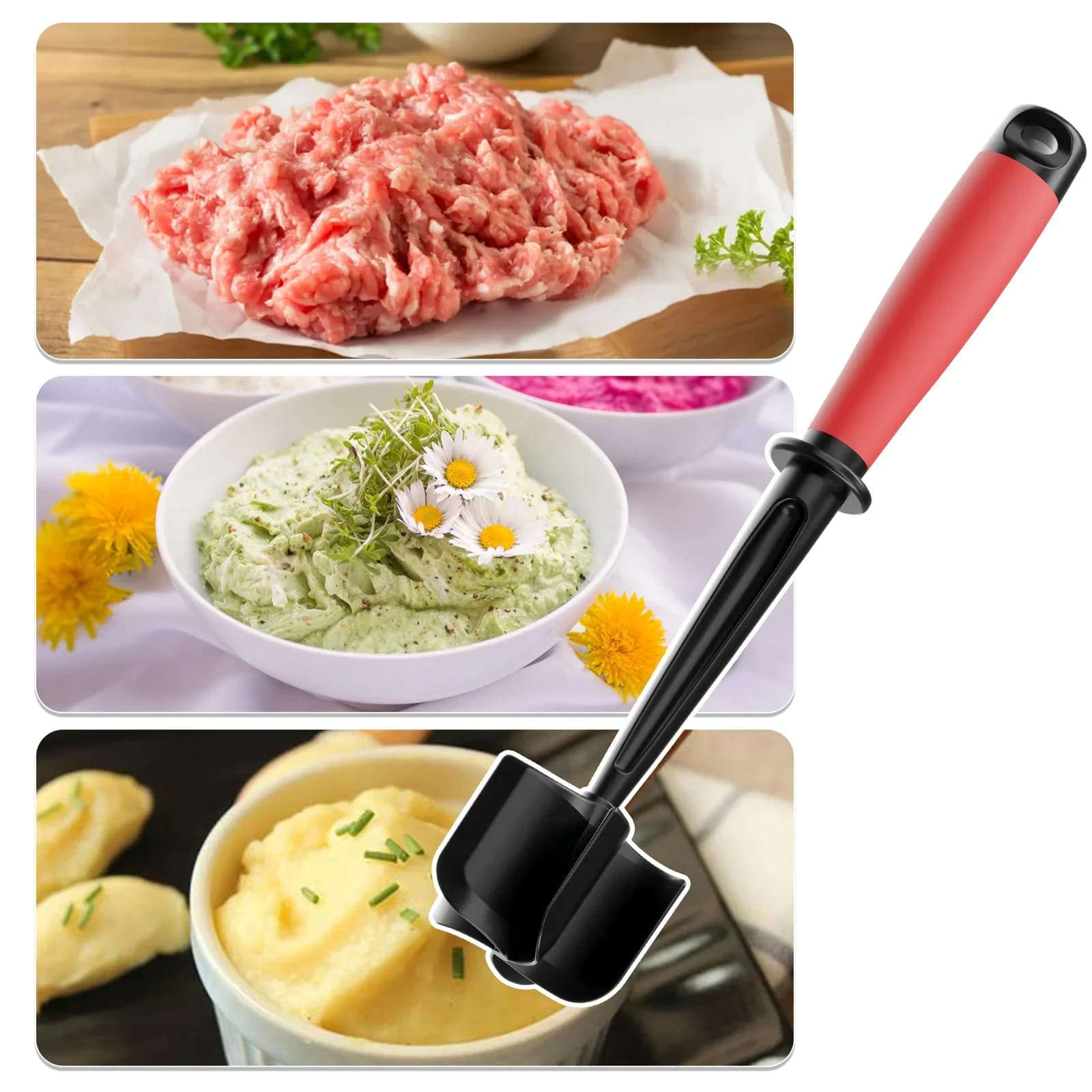 Meat Chopper & Masher | 5-Blade Heavy Duty for Burgers/Hash Browns | Non-Stick Dishwasher Safe with Heat-Resistant Grip