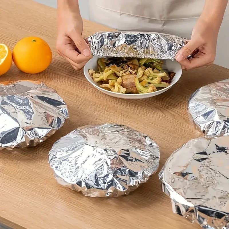 10/100pcs Aluminum Foil Cover Heat-Resistant Insulation Lid for Bowls Plates Keep Food Warm Fresh Kitchen Food Grade Cling Wrap