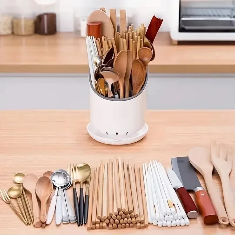 1 Pc Plastic Tableware Storage Rack Storage Chopsticks Knife Spoon Fork Drain Hole with Tray Household Drainage Rack