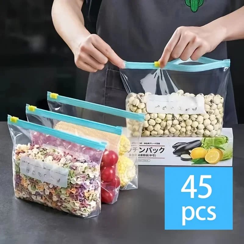 10-90pcs Fresh-keeping Storage Bags Zipper Sealed Food Bags for Fruits Grains Vegetables Meat Leakproof Freezer Storage Access