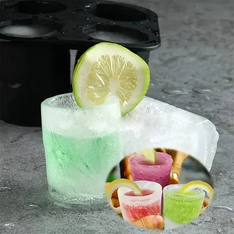 Silicone Ice Cube Mold Four Hole Press Ice Block Maker Creative Round Cup Shape Ice Molds for Whiskey Beer Bar Kitchen Tools