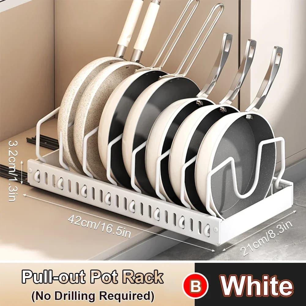Hot SaleMultifunctional Pull-out Sliding Kitchen Storage Rack Drawer Organizer for Pan Lids Spices Bowls Plates Cookware Storage
