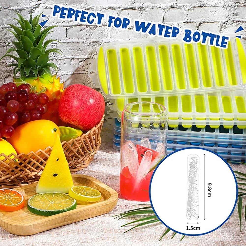 Pop Out Plastic Ice Cube Tray with Lid Reusable Ice Stick Tray Mold for Water and Sport Bottles