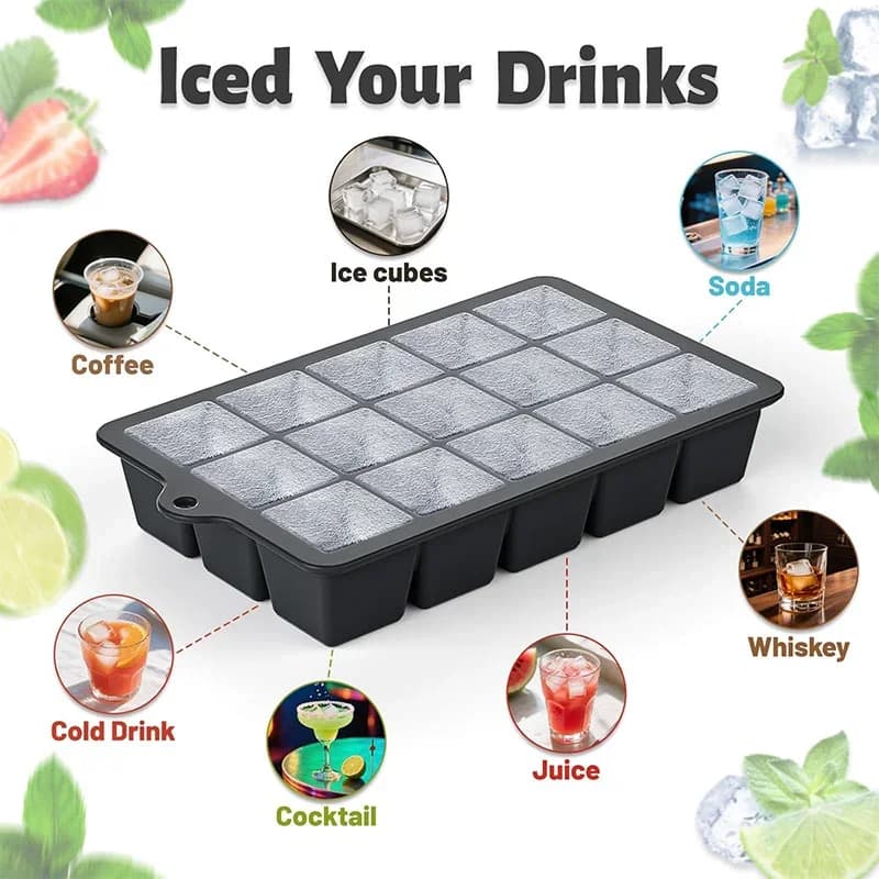 2PCS Ice Cube Moulds with Lid 15 Grid Silicone Freezer Ice Cube Trays Reusable Ice Cube Mold for Whiskey Cocktail Juice Coffee