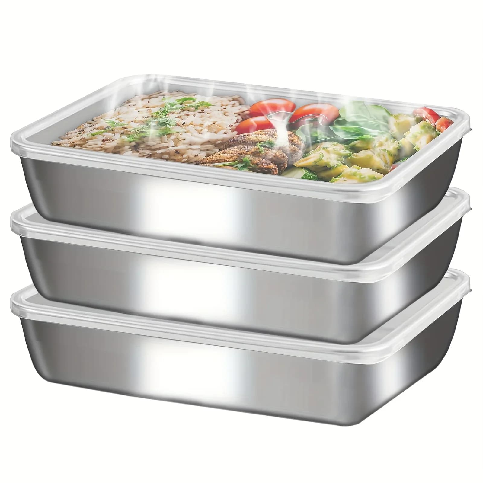 3pcs Stainless Steel Food Containers & Lunch Box, Leakproof Stackable Clear Lids, Kitchen Items and Accessories for Camping