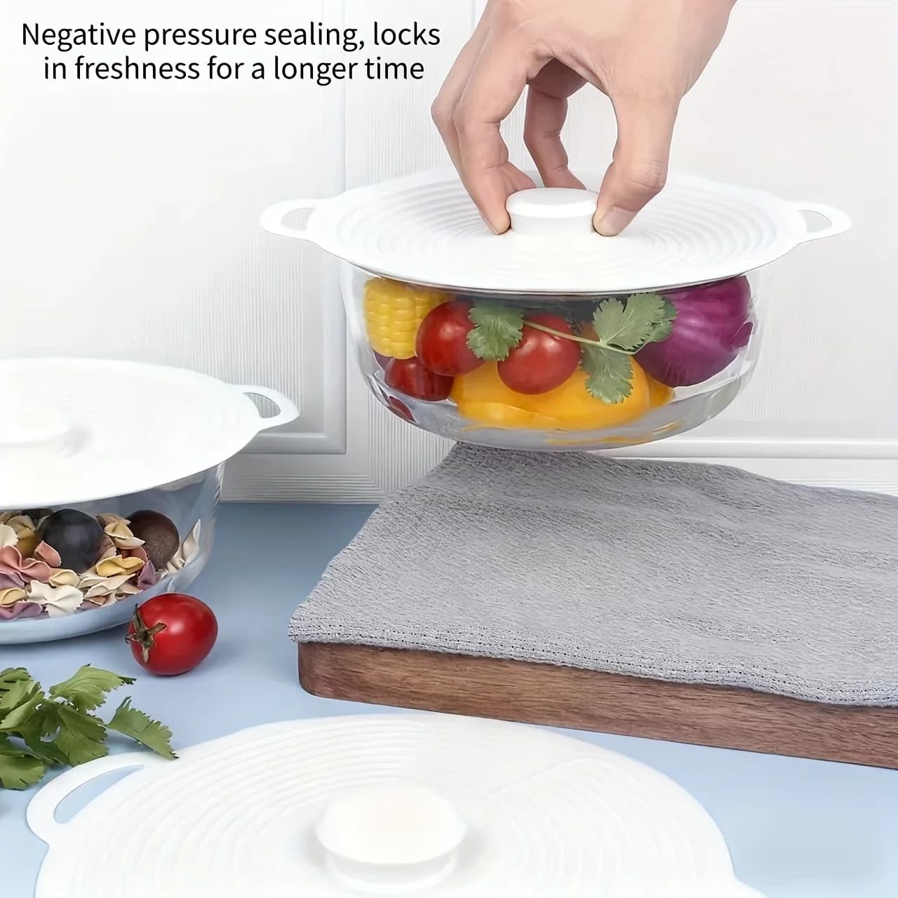 3/6pcs Silicone Lids Set with Double Handle Pot Lid Heat-Resistant Microwave Splatterproof Cover Reusable for Bowls Plates Pans