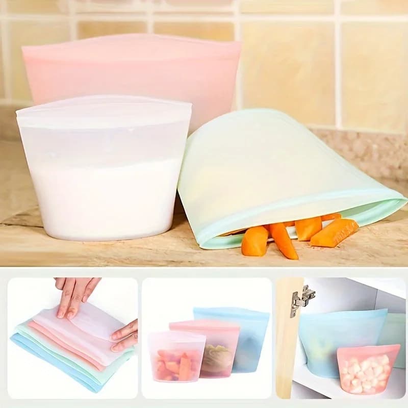1/3pcs Silicone Food Containers Reusable Storage Bags Leakproof Ziplock Bag Set for Fridge Freezer Fresh-Keeping Kitchen Organiz