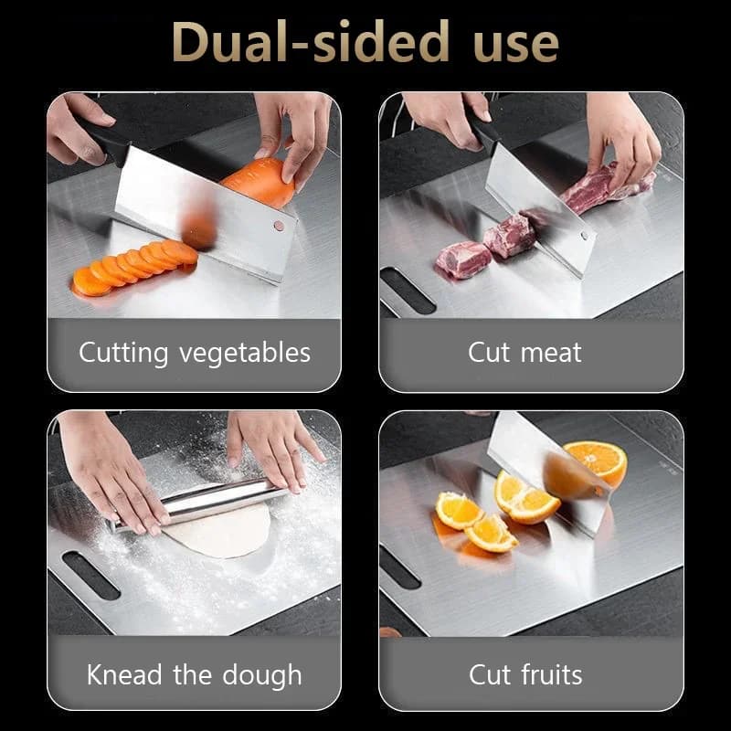 3PCS Stainless Steel Cutting Board - Heavy Duty Double-Sided Chopping Board for Meat, Vegetables, Dough Kneading & Kitchen Prep