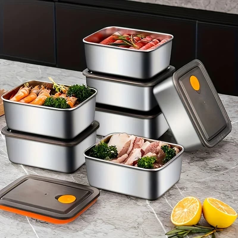 4pc Stainless Steel Food Storage Containers Set - Thickened Leakproof, BPA-Free Stackable for Fridge/Freezer/Pantry Organization