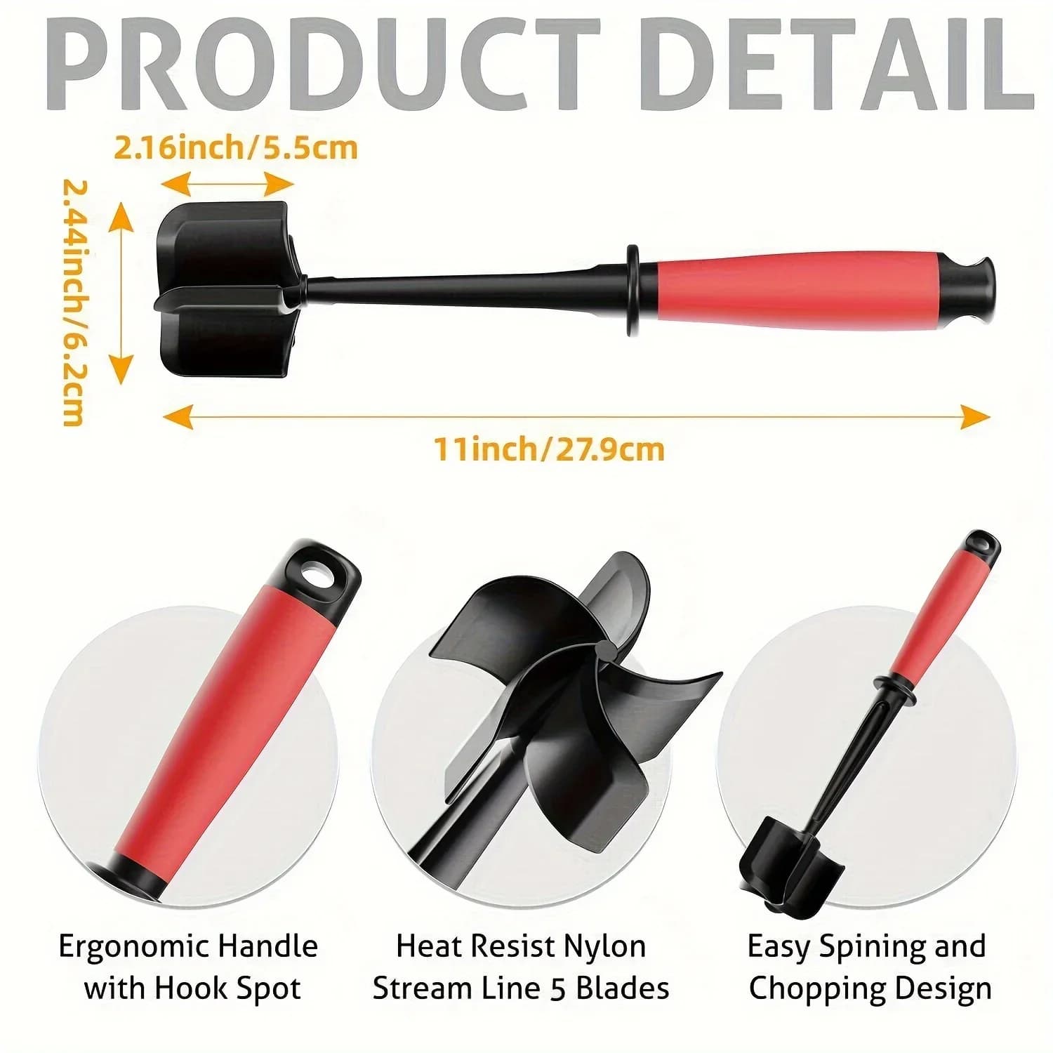 Meat Chopper & Masher | 5-Blade Heavy Duty for Burgers/Hash Browns | Non-Stick Dishwasher Safe with Heat-Resistant Grip