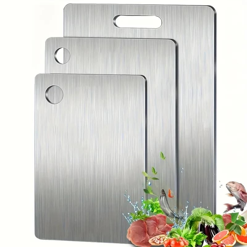 Stainless Steel 3pcs Cutting Boards - BPA-Free Dishwasher Safe Non-Slip Kitchen Boards W/Juice Groove, Rustproof & Space Saving
