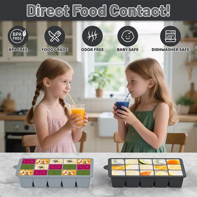 2PCS Ice Cube Moulds with Lid 15 Grid Silicone Freezer Ice Cube Trays Reusable Ice Cube Mold for Whiskey Cocktail Juice Coffee