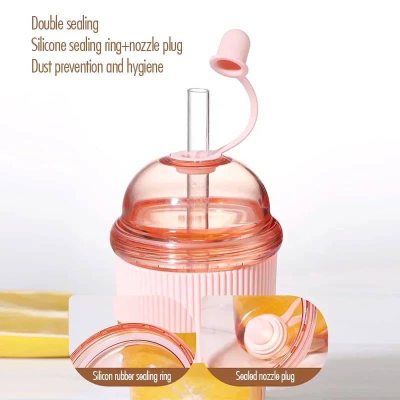 1pc 430ml Portable Flip Straw Cup Plastics Ins Style High-Capacity Water Bottles Tea Coffee Milk Heat-Resistant Juice Jelly Cups