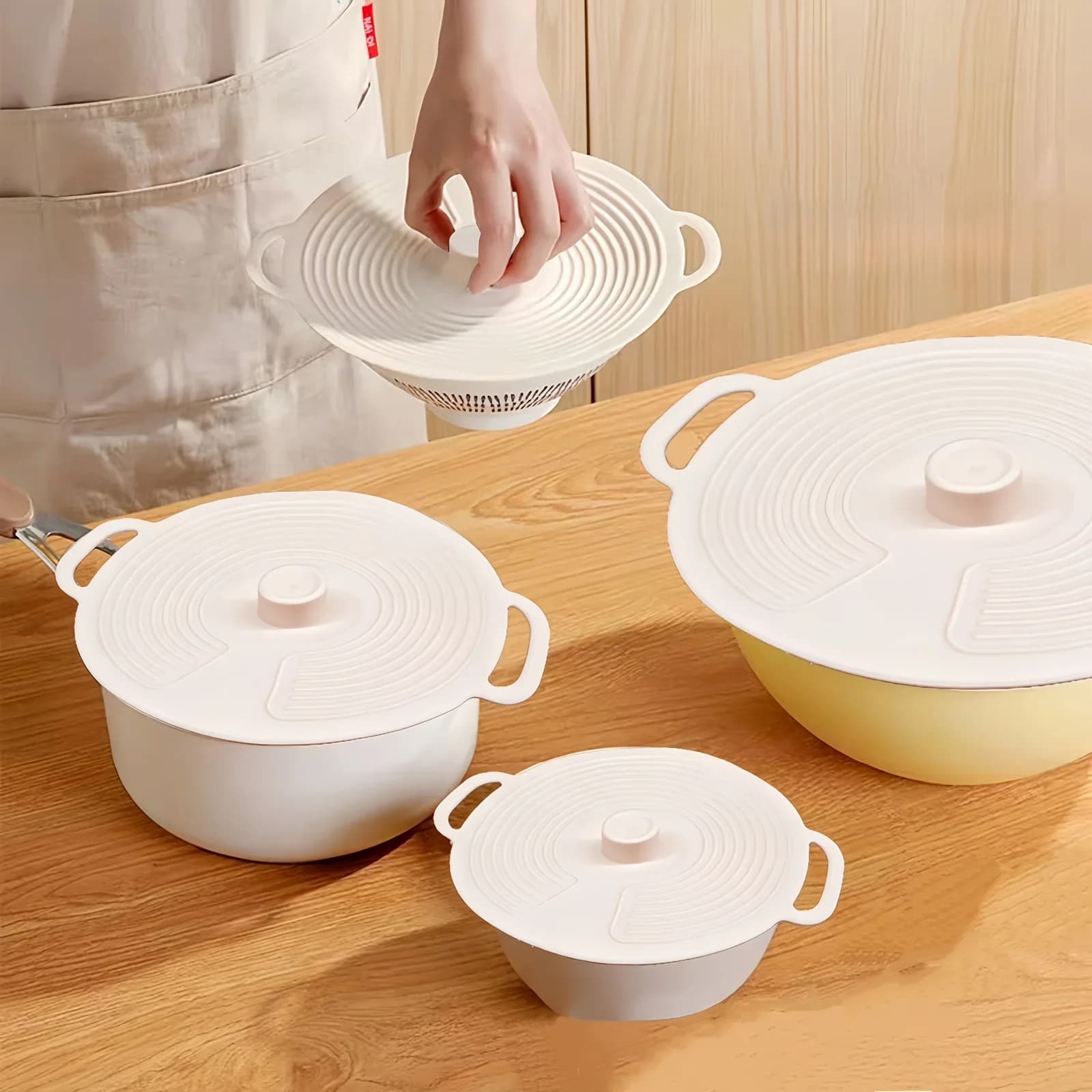 3/6pcs Silicone Lids Set with Double Handle Pot Lid Heat-Resistant Microwave Splatterproof Cover Reusable for Bowls Plates Pans
