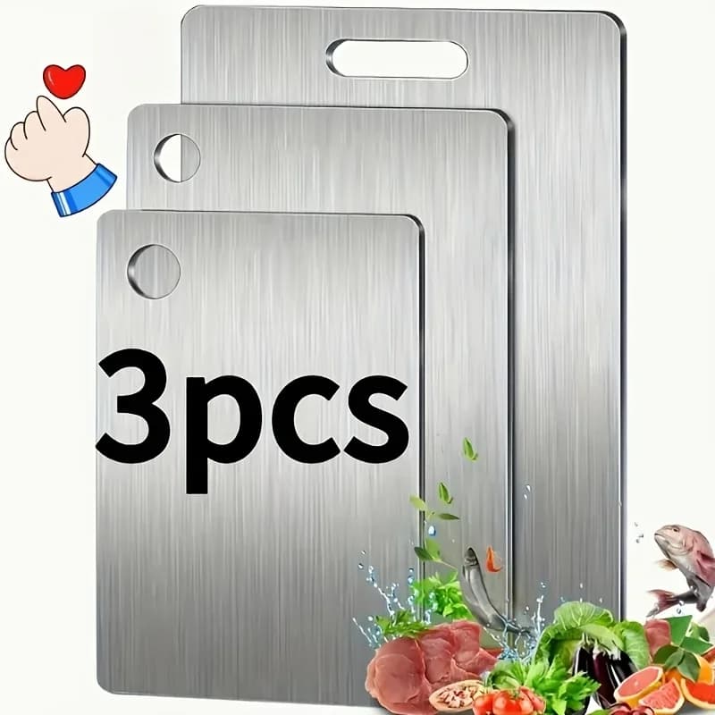 Stainless Steel 3pcs Cutting Boards - BPA-Free Dishwasher Safe Non-Slip Kitchen Boards W/Juice Groove, Rustproof & Space Saving