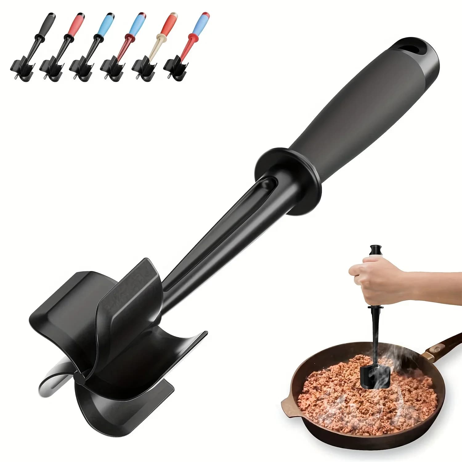 Meat Chopper & Masher | 5-Blade Heavy Duty for Burgers/Hash Browns | Non-Stick Dishwasher Safe with Heat-Resistant Grip