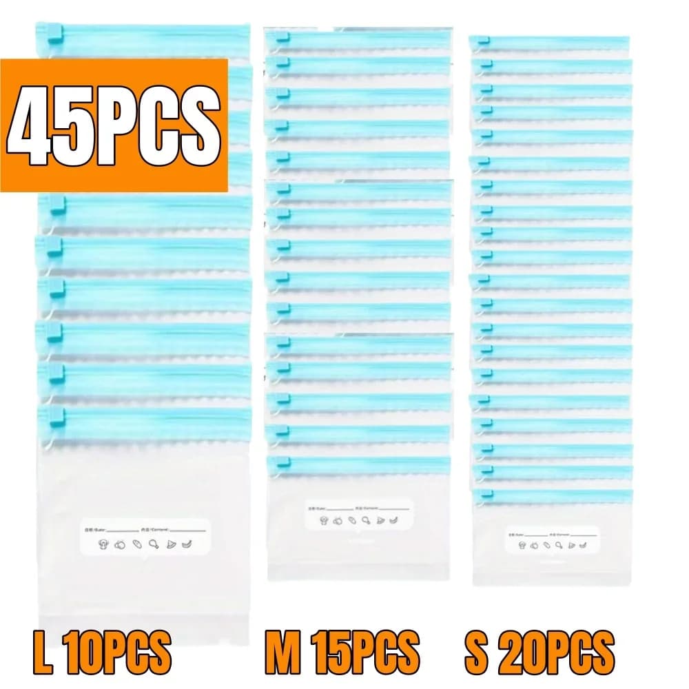 10-90pcs Fresh-keeping Storage Bags Zipper Sealed Food Bags for Fruits Grains Vegetables Meat Leakproof Freezer Storage Access
