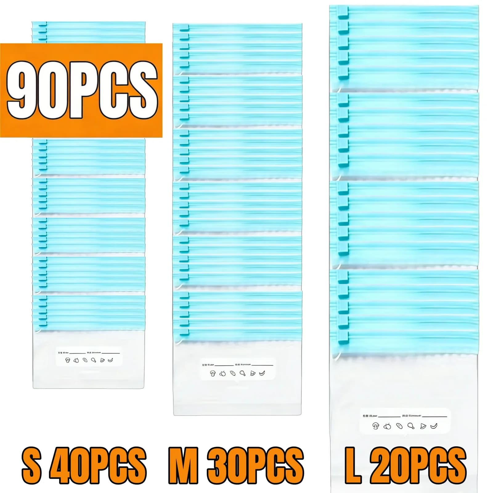 10-90pcs Fresh-keeping Storage Bags Zipper Sealed Food Bags for Fruits Grains Vegetables Meat Leakproof Freezer Storage Access