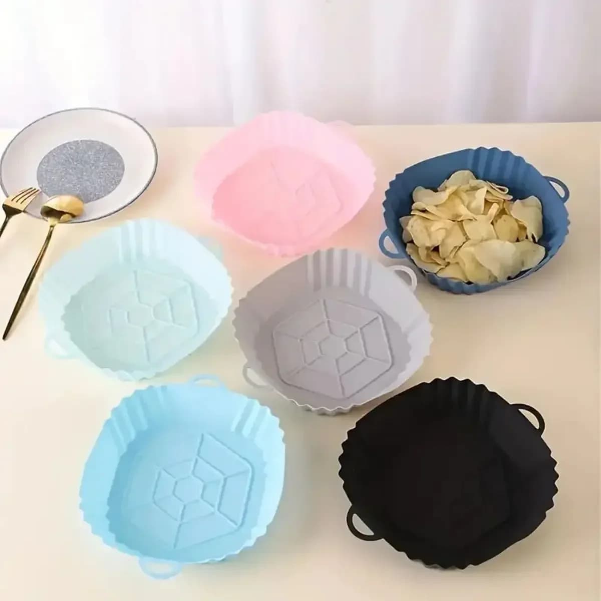 Reusable Air Fryer Silicone Pot Non Stick Baking Liner Heat Resistant Kitchen Cooking Mat Household Food Grade Bakeware Supplies